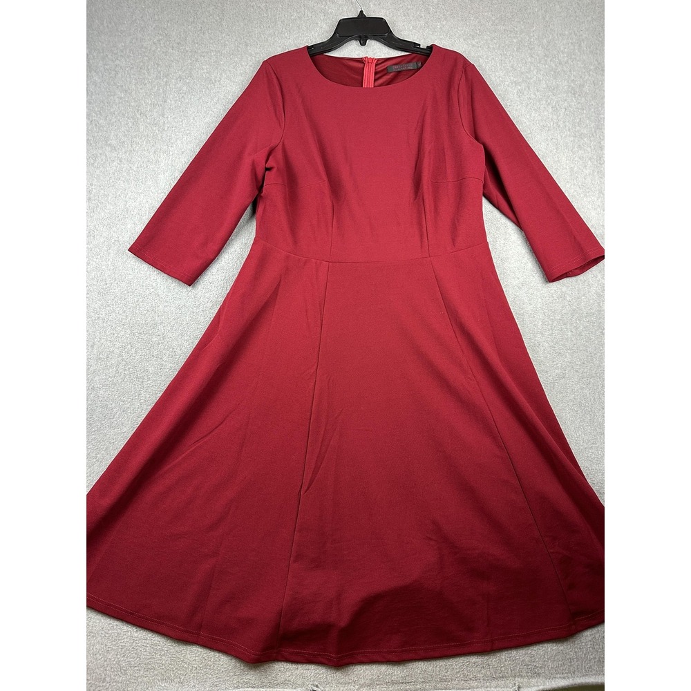 Dress Tells Dress Womens 2XL Red Fit Flare 3/4 Sleeve Knit Knee Length Party